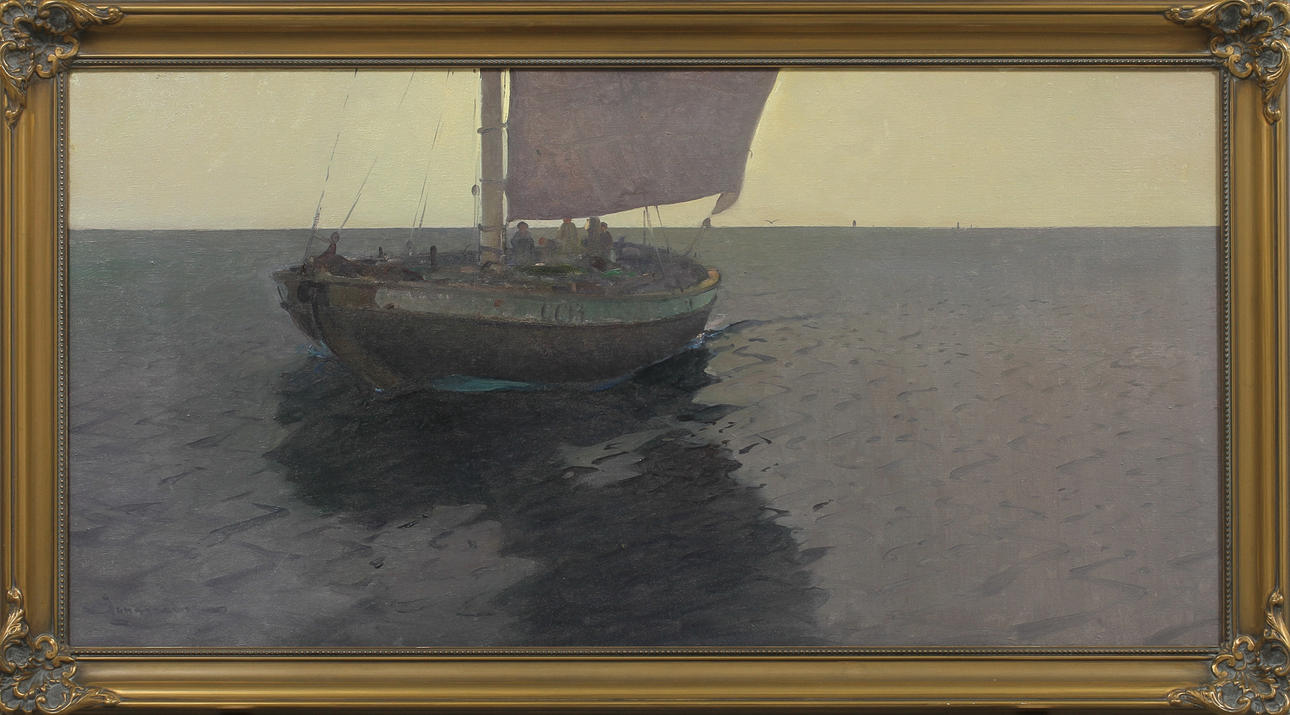 ARVID JOHANSSON. Segelskuta, olja på duk, sign.