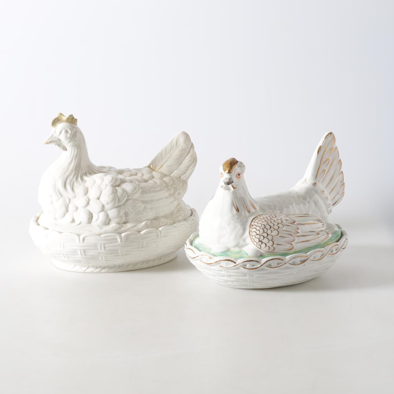 Two ceramic egg hens, 20th century.