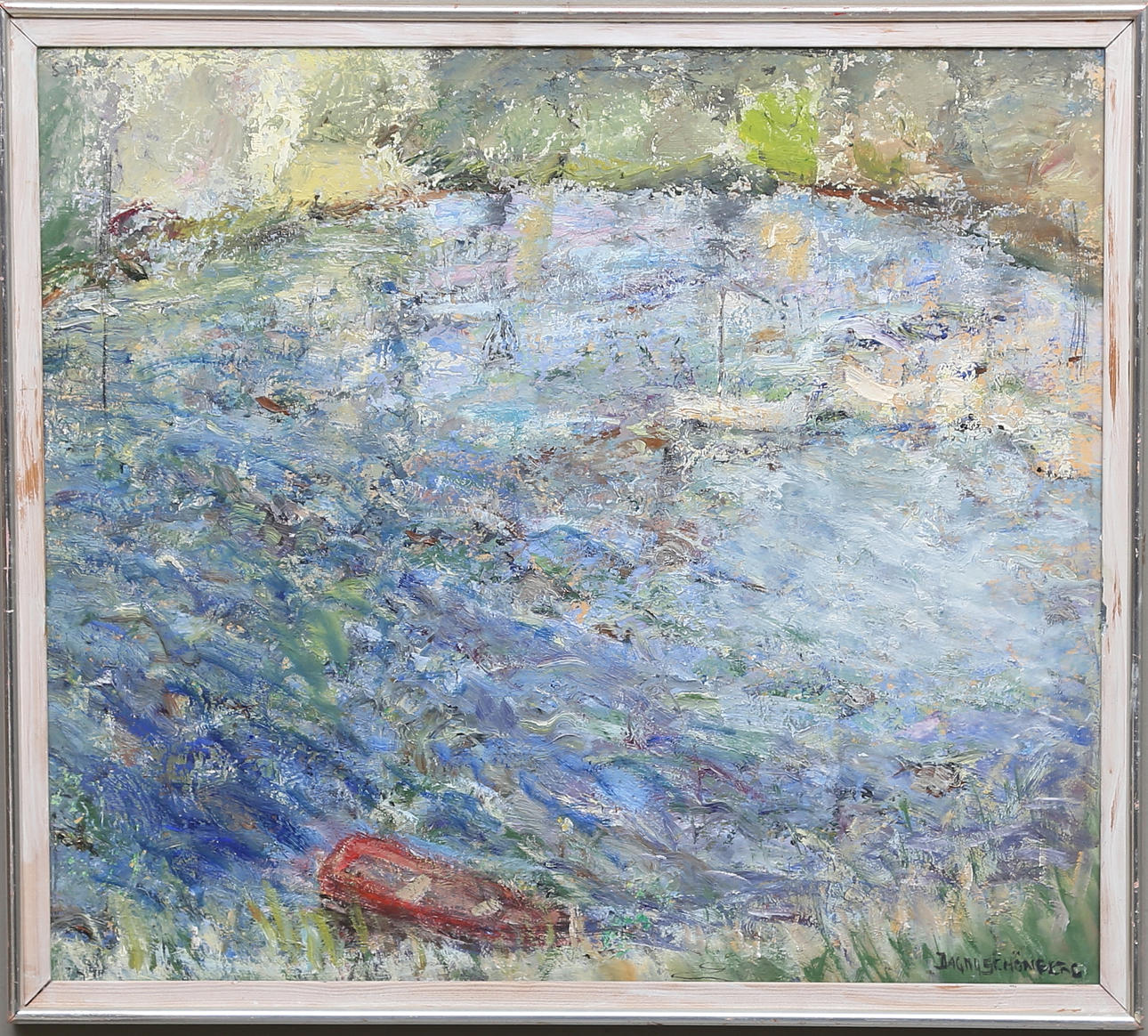 DAGNY SCHÖNBERG. "Det blåser upp". Olja på pannå. Signerad.