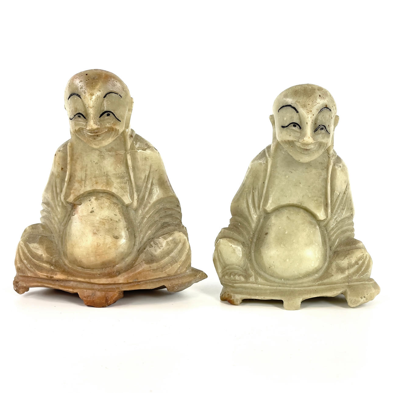 Two figures, “Laughing Buddha”, soap stone, China.