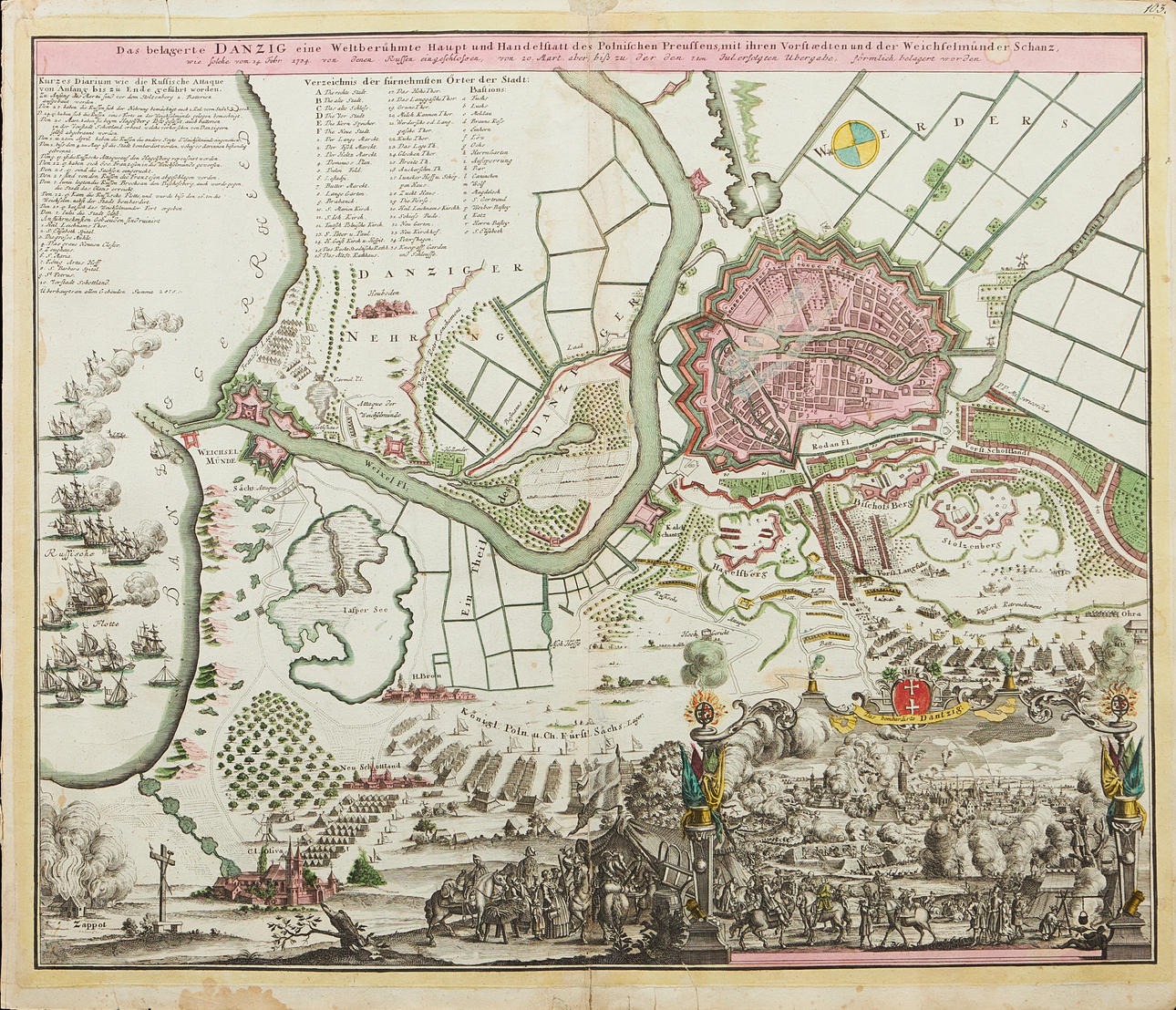 KARTA DANZIG, RYSK BELÄGRING, CA 1735.