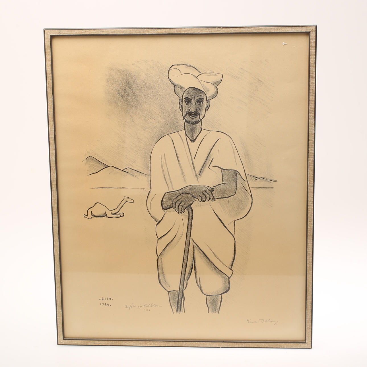 EINAR JOLIN. Litografiskt tryck "Inföding från port Sudan", signerad.