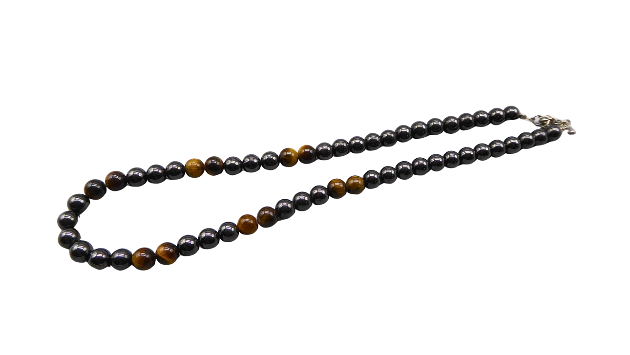 HEMATITE PEARL NECKLACE WITH 925 SILVER CLASP.