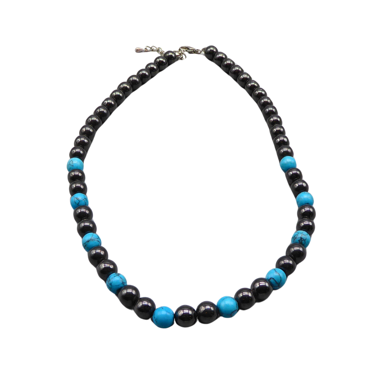 HEMATITE NECKLACE WITH TURQUOISE.