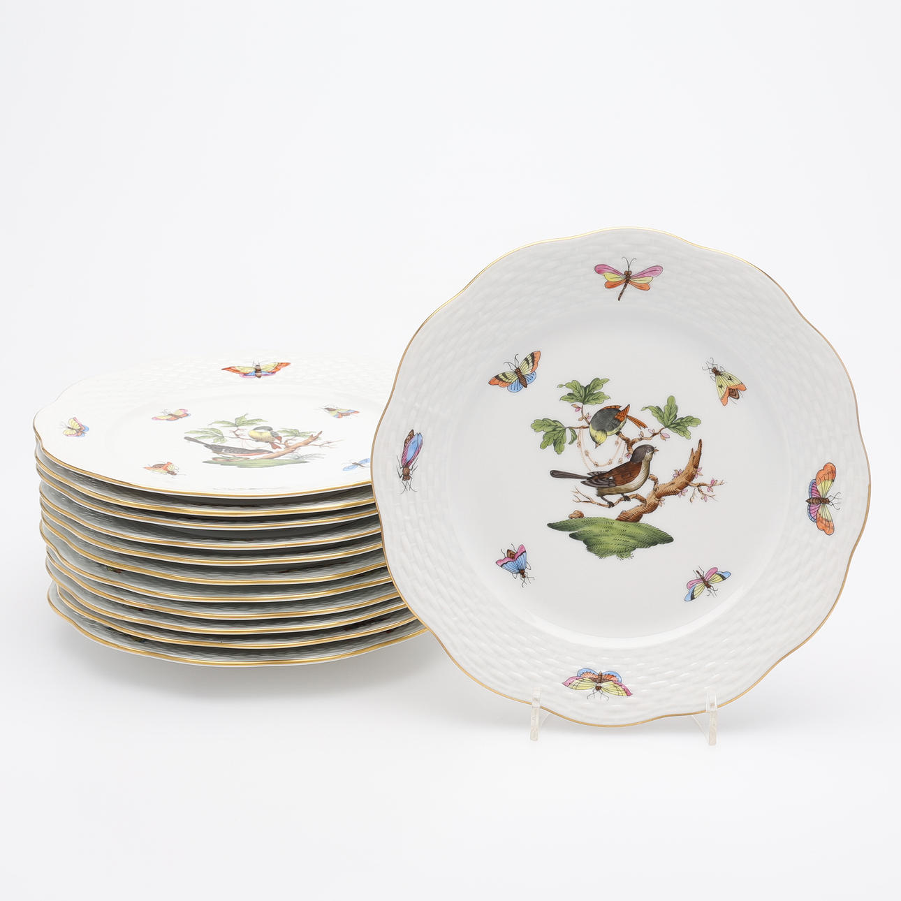 12 TABLEWARE SETS, ROTHSCHILD BIRDS, MODEL NUMBER 517, HEREND, HUNGARY ...