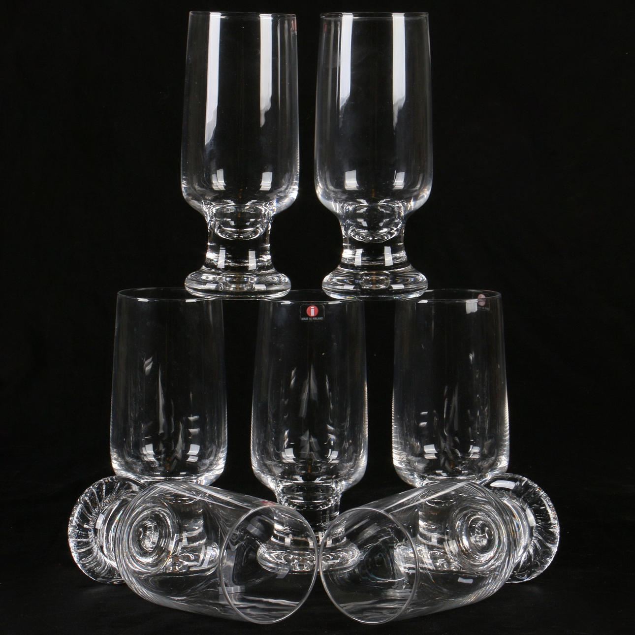 ÖLGLAS, 7 st. "Joiku", Tapio Wirkkala, Iittala, 1900-talets andra hälft.