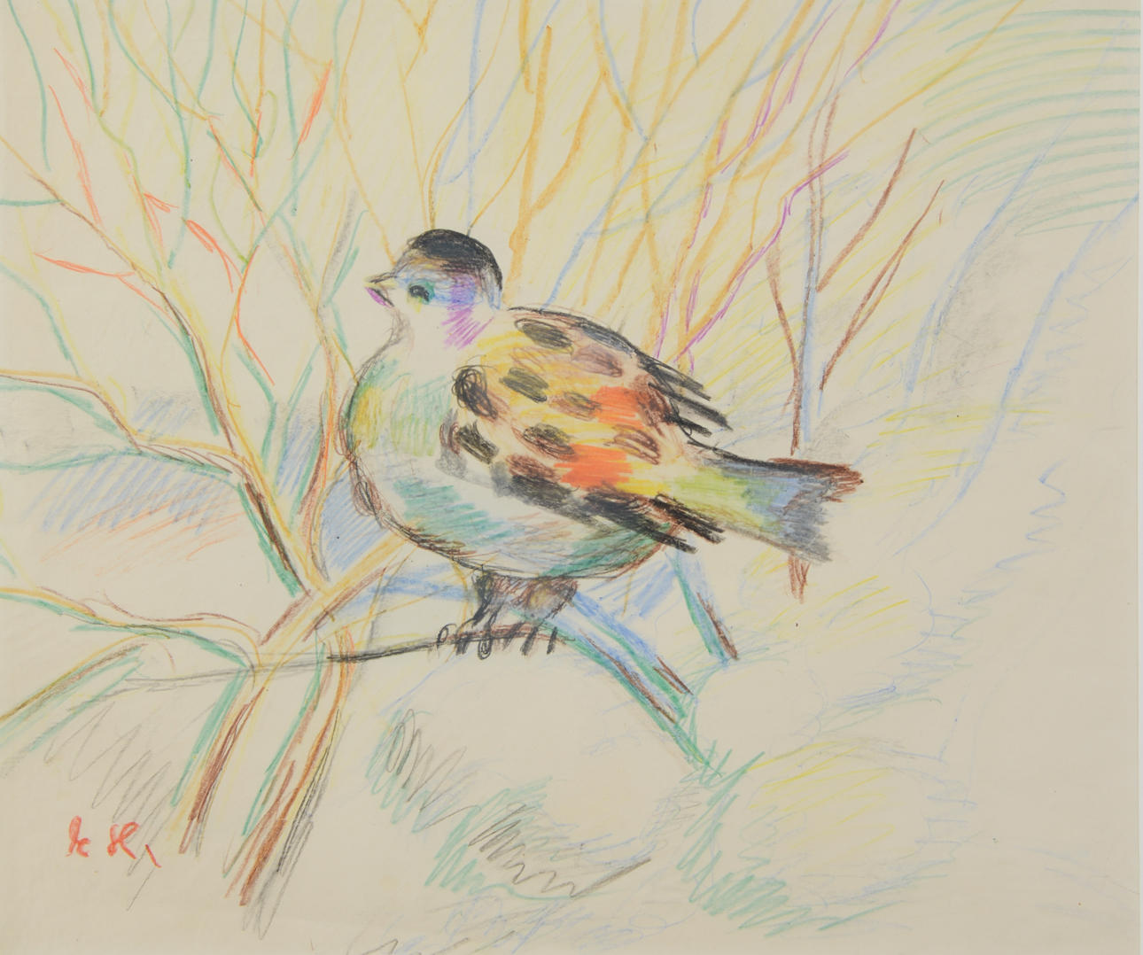 ESTER HENNING. “Winter bird”, pastel on paper, signed, dated 1951.