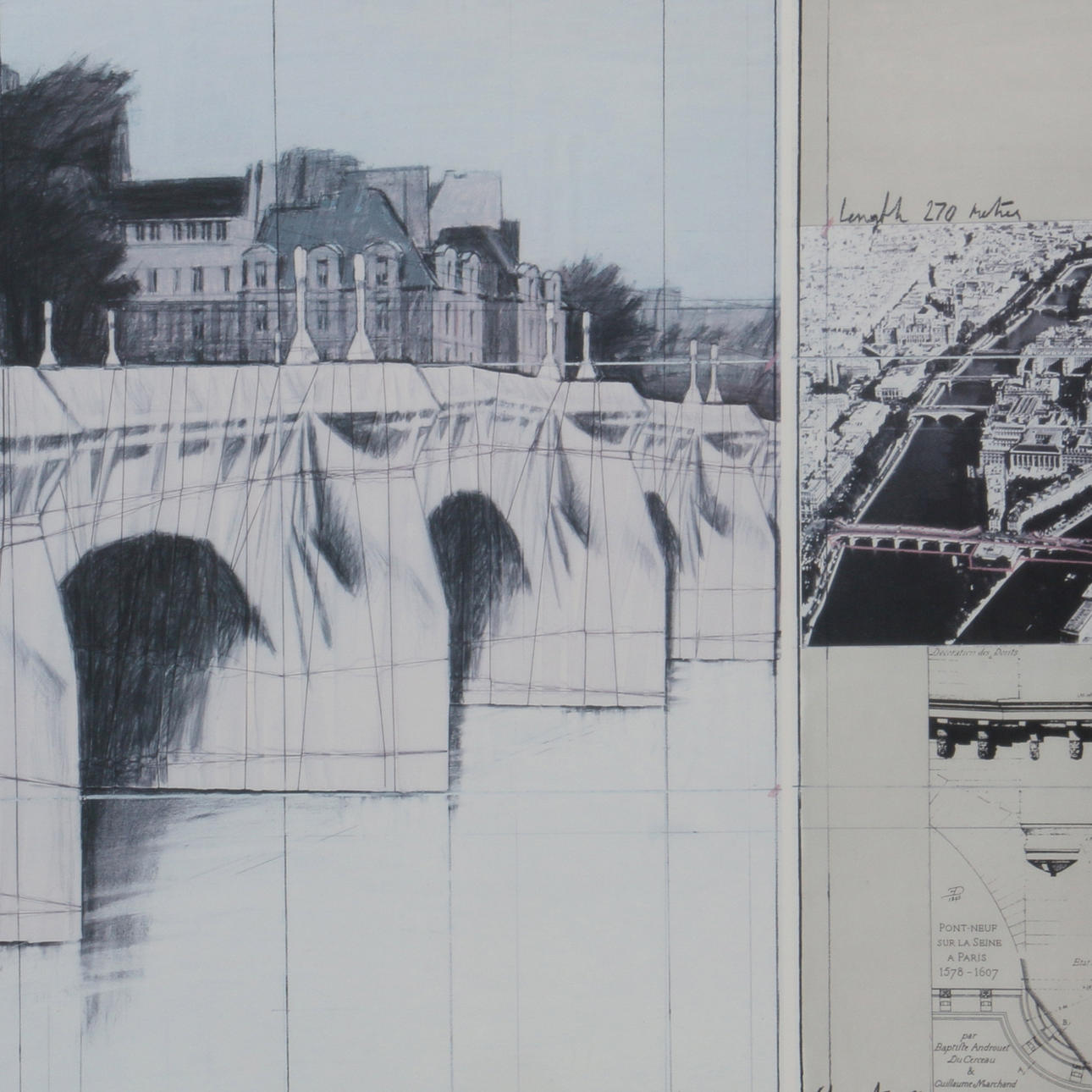 CHRISTO. Offsettryck, "The Pont Neuf, Wrapped", signerad i trycket.