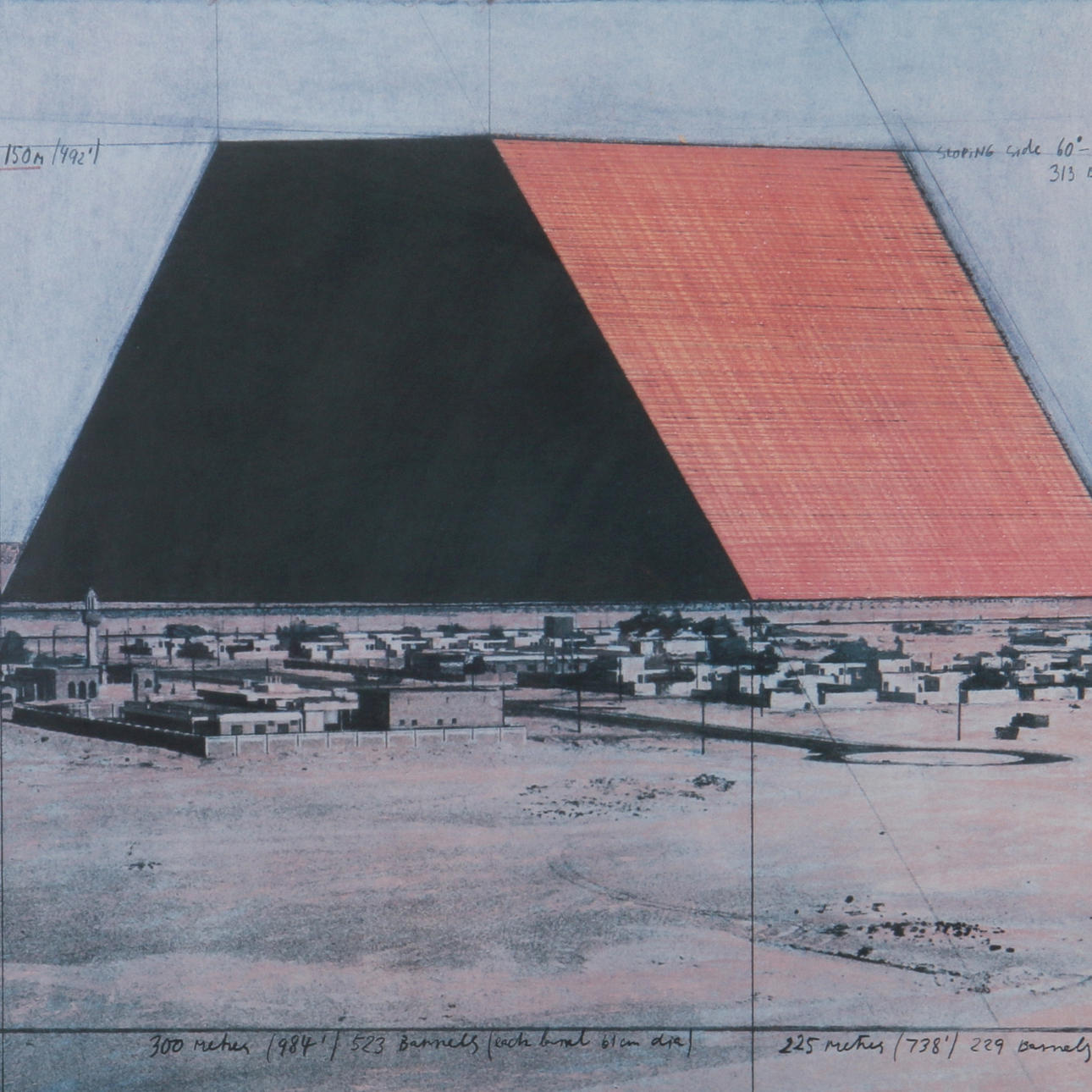 CHRISTO. Offsettryck, "The mastaba of Abu Dabi", signerad i trycket.