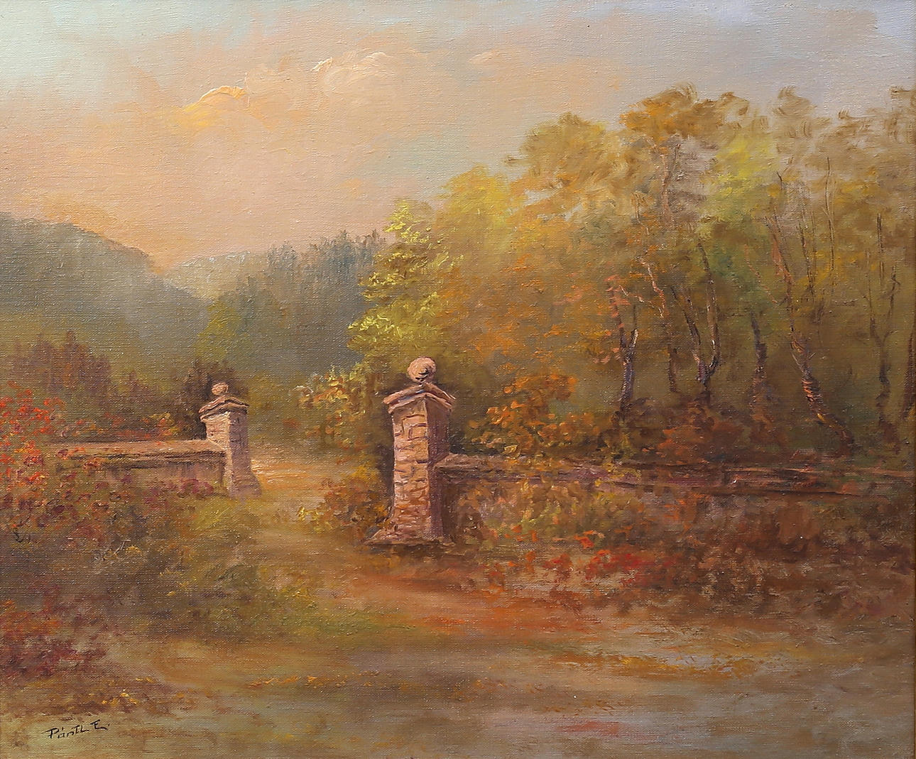 ERIK PANTL. Gate posts, oil on canvas, signed.