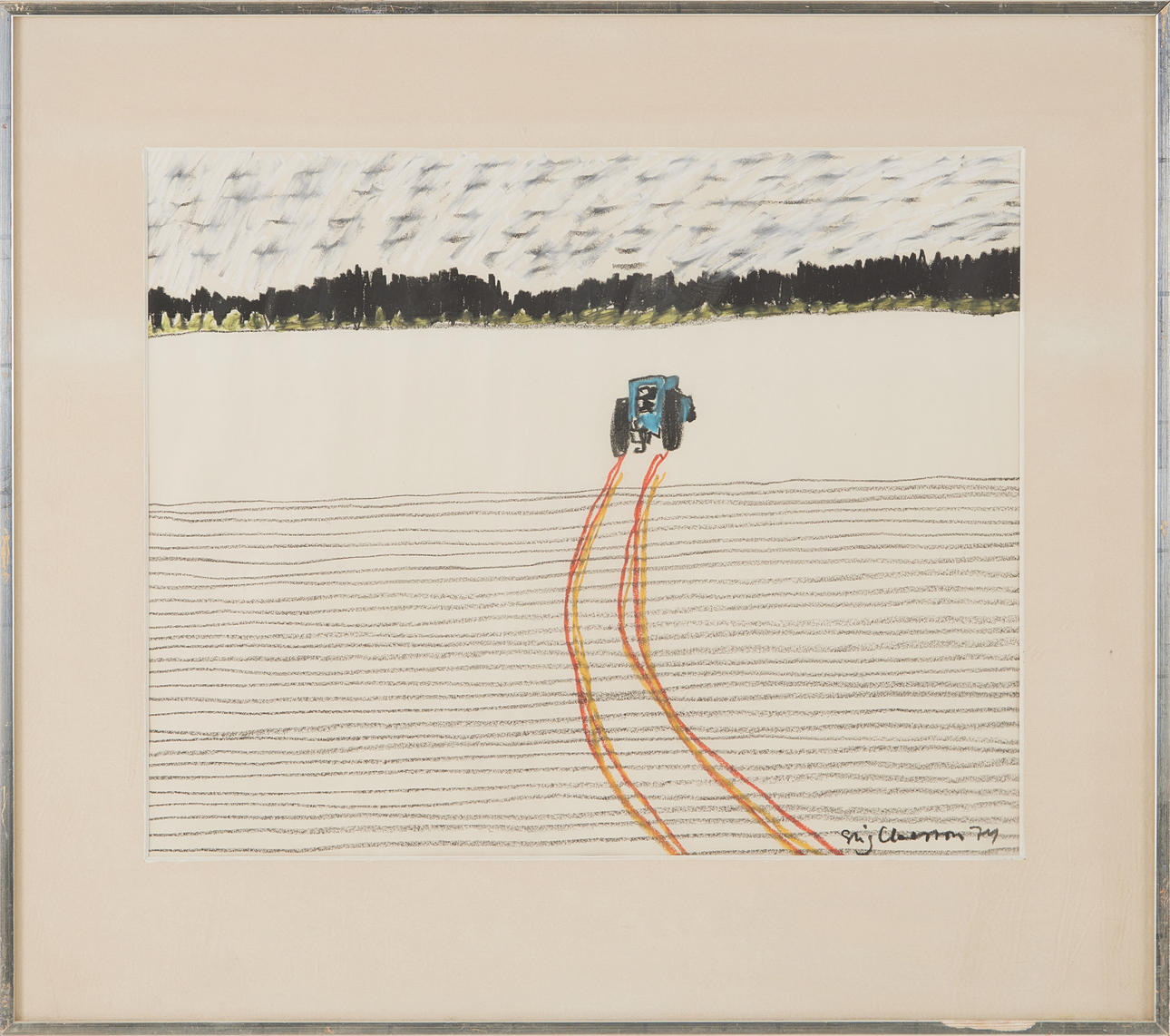 STIG (SLAS) CLAESSON. Tractor, pastel, signed and dated 74.