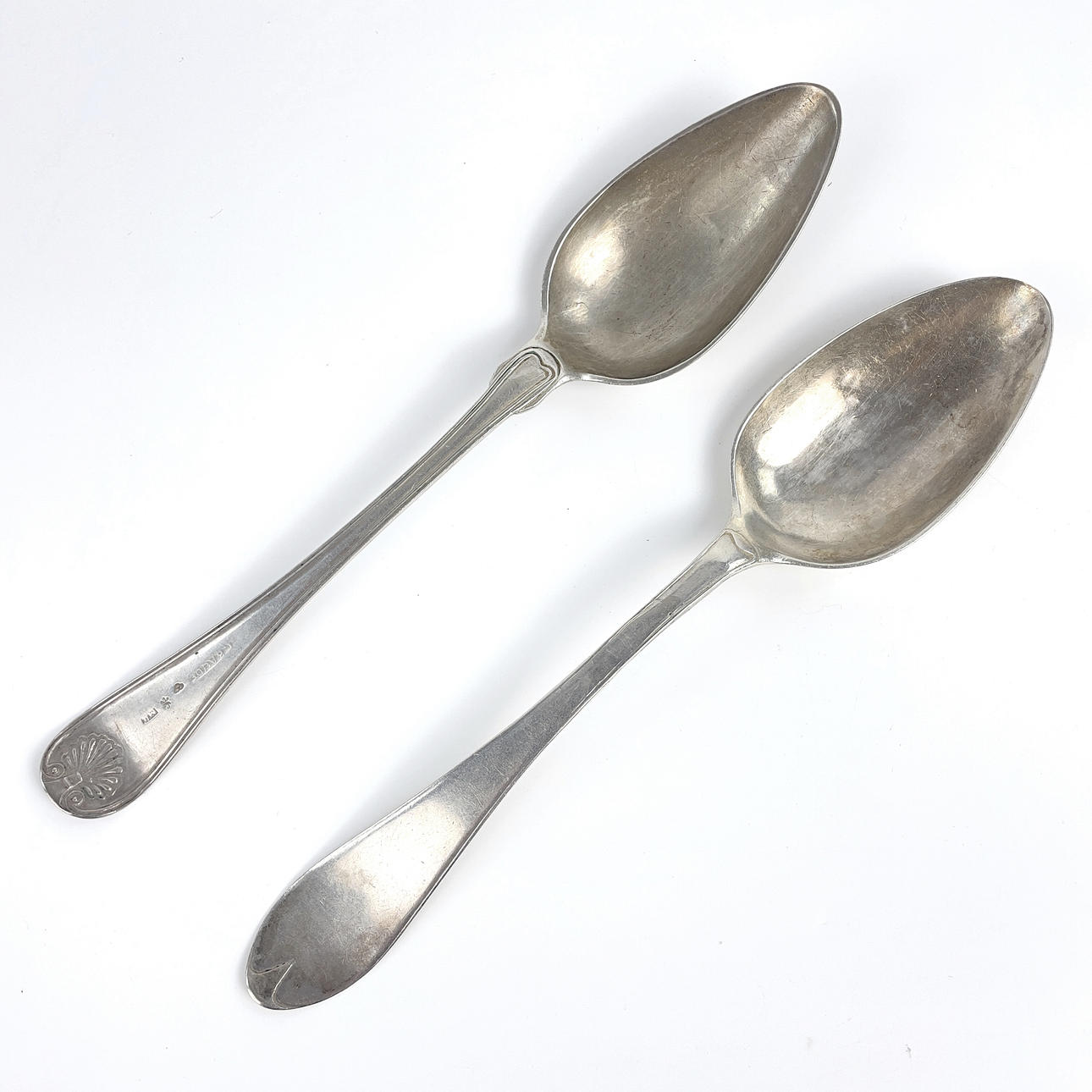 Two silver spoons by Claes Thomas Baude, Enköping, 1842.