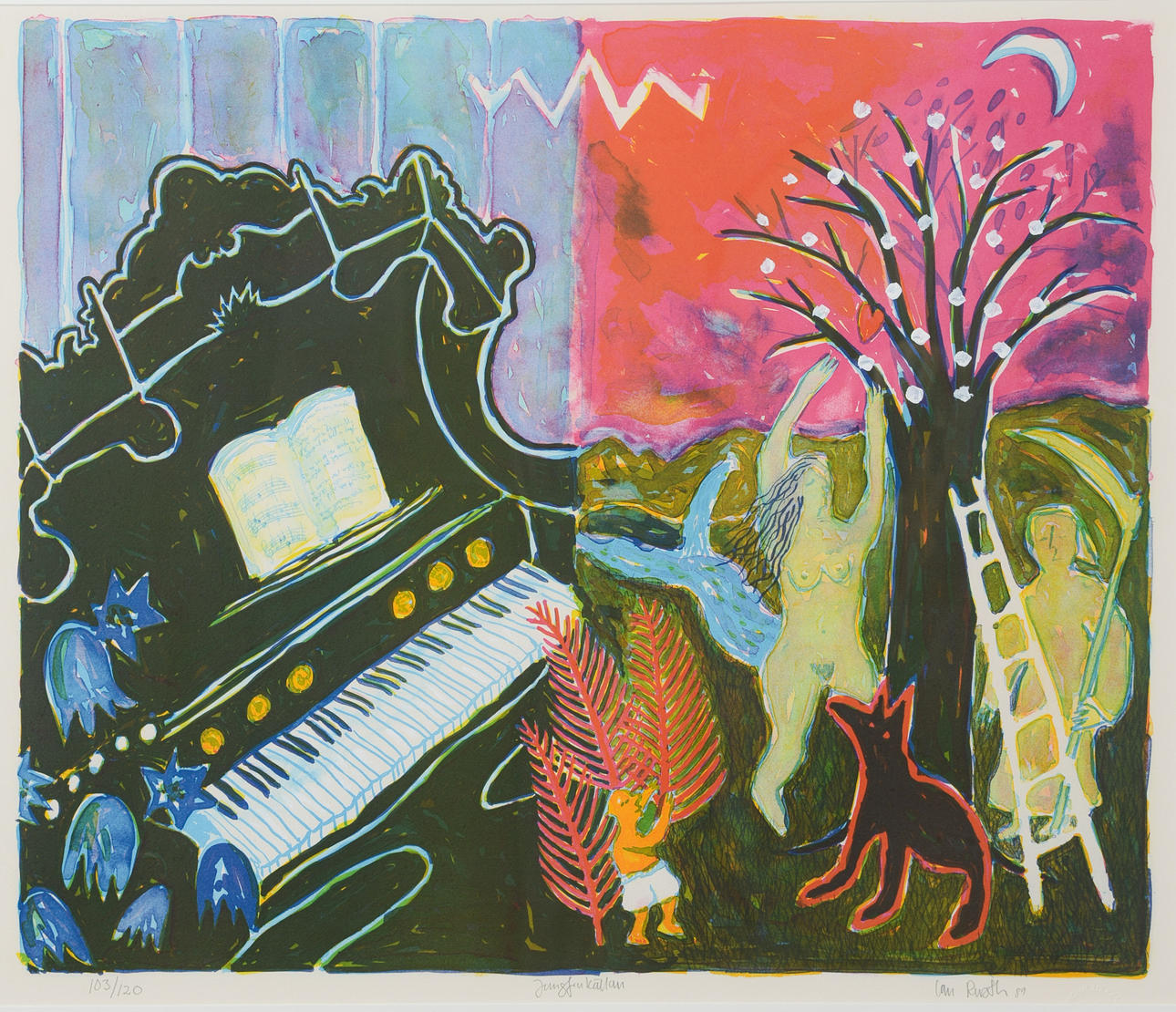 IAN RUSTH. “The Virgin Source”, lithograph in colours, signed, numbered 103/120, dated -89.