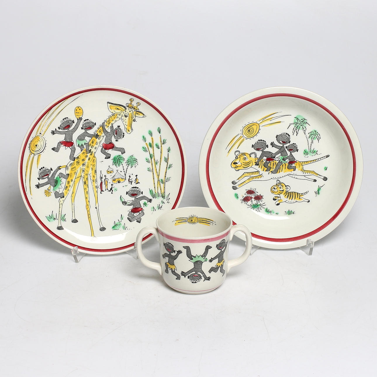 BARNSERVIS, 3 delar, porslin, "Sambo", Dorothy Clough, Gefle Porslinsfabrik. 1900-talets mitt.