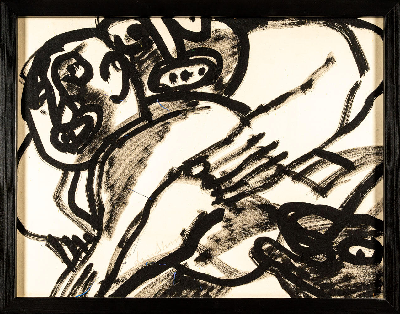 BENGT LINDSTRÖM. Acrylic on paper “Embrace” Signed & dated 1998.