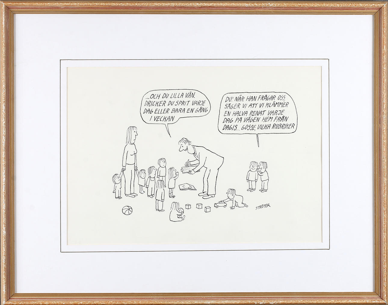 POUL STRÖYER. Frågestund, originalteckning, tusch, signerad.