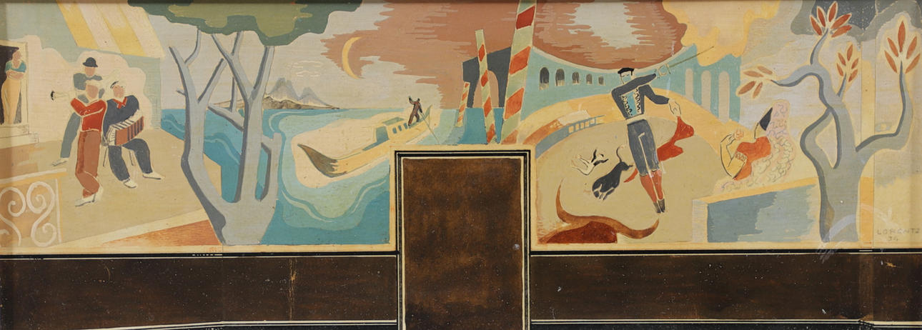 WALDEMAR LORENTZON. Bullfight, mixed media on panel, signed, dated 34.