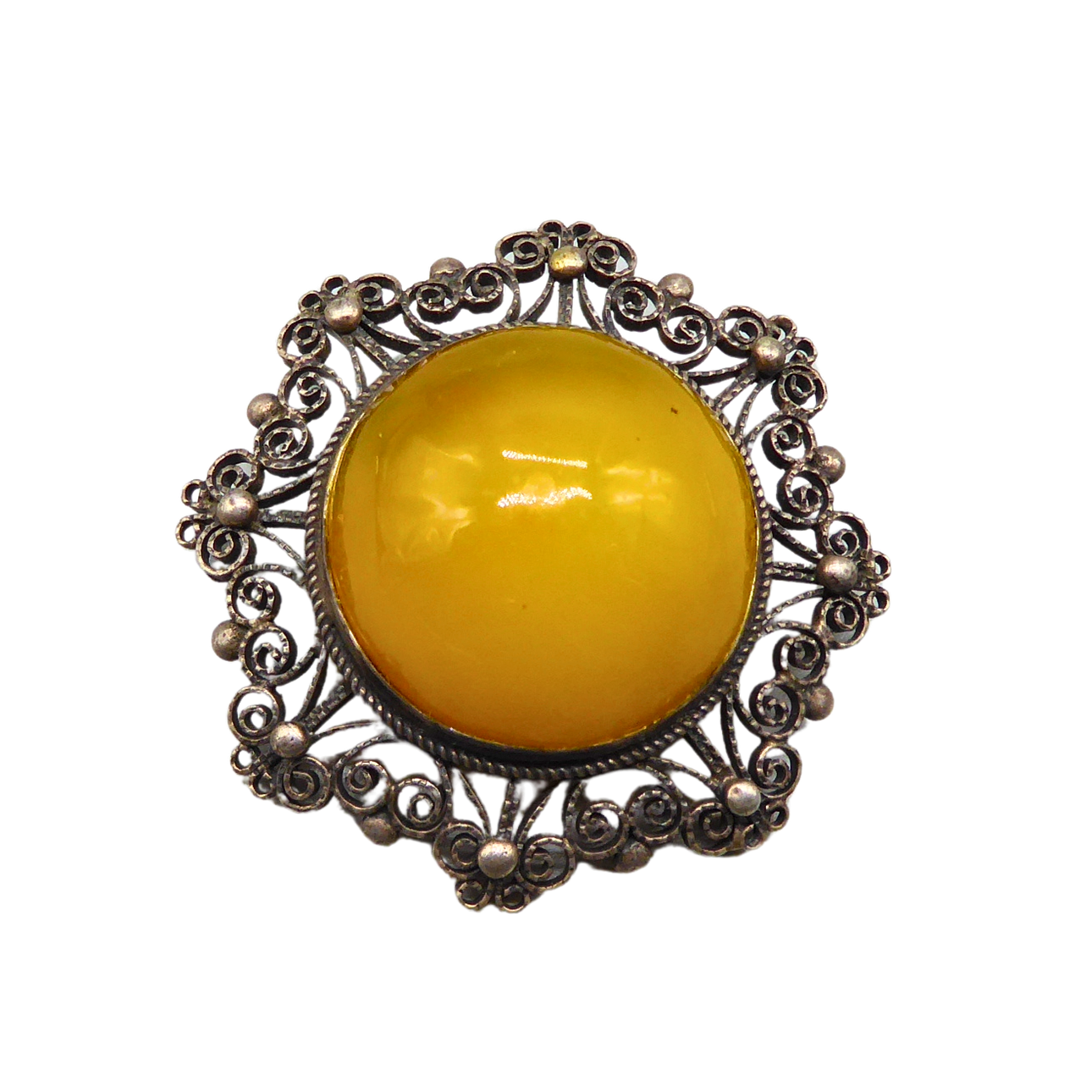 AMBER BROOCH AND 800 SILVER.