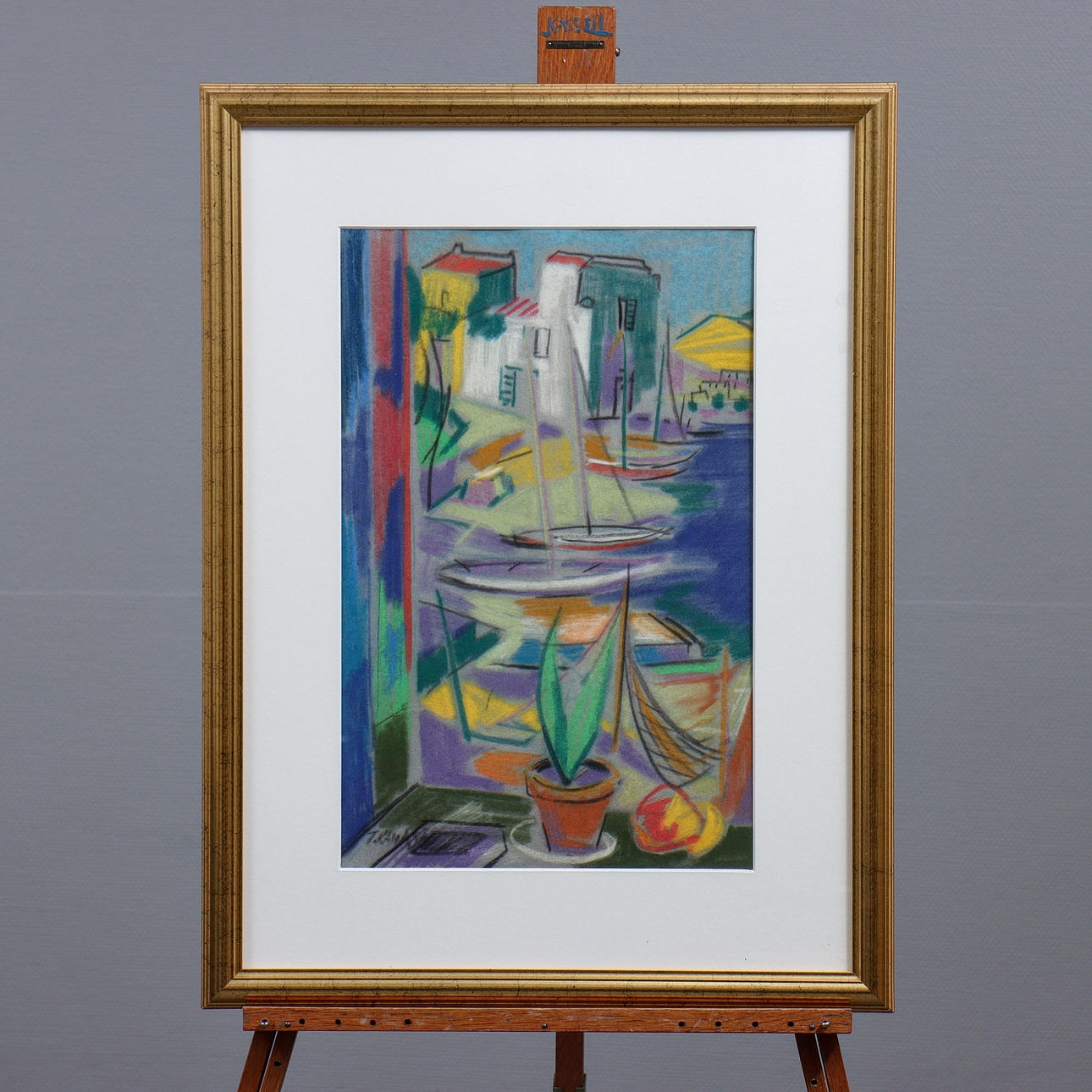 UNIDENTIFIED ARTIST, PASTEL, GLAZED, SIGNED.