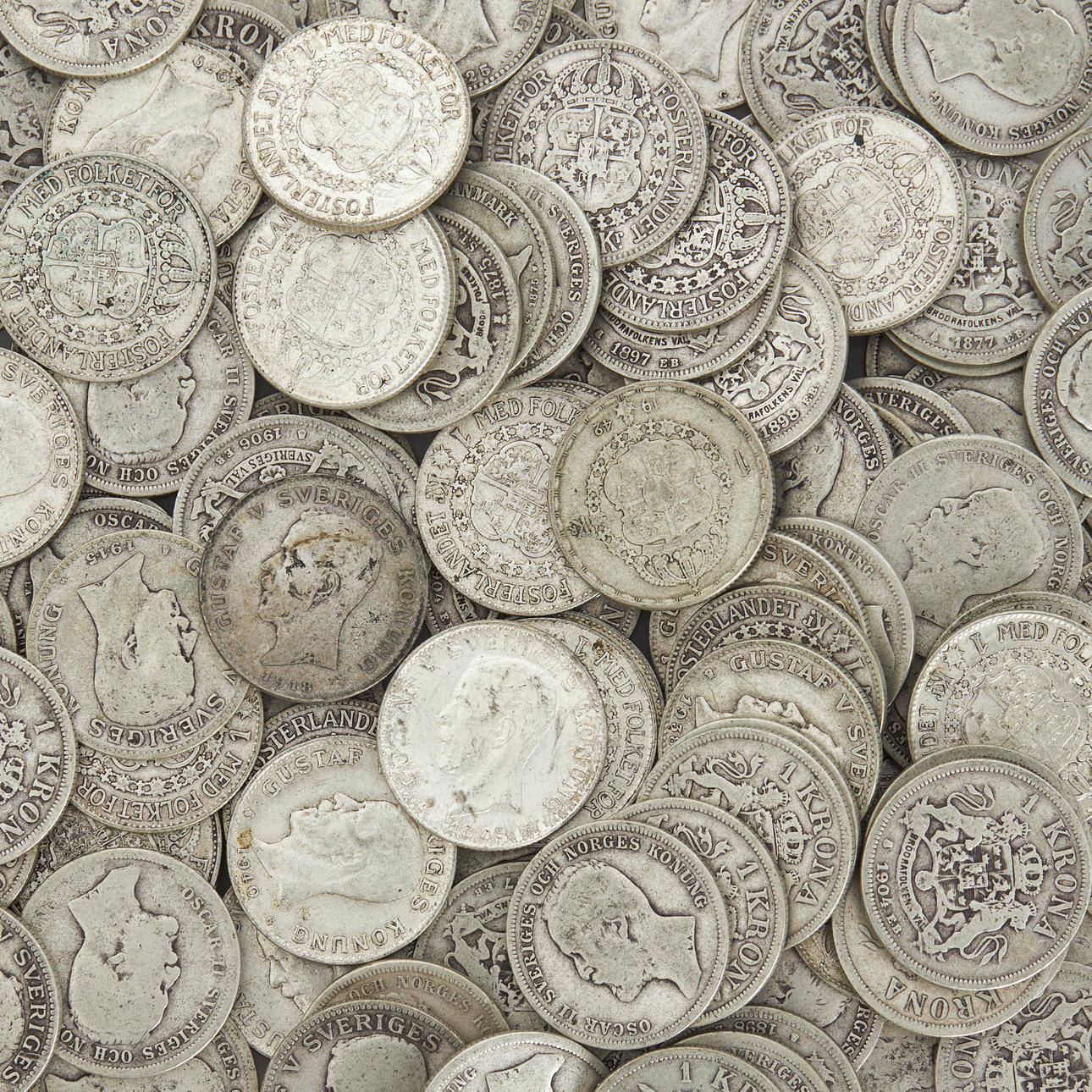 SILVER COINS, 100pcs one-kronor 1875-1941.