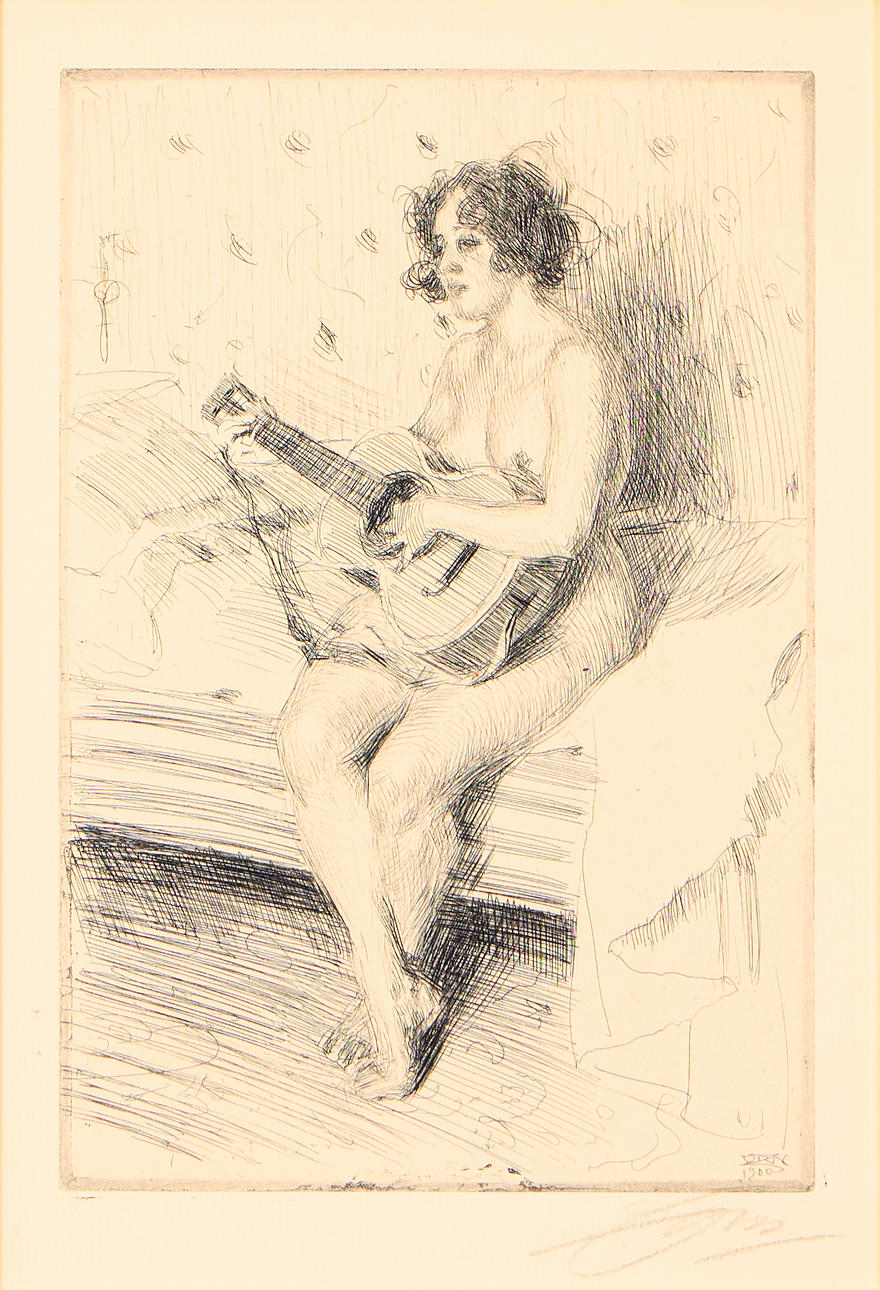 ANDERS ZORN. Etching, “Guitar player”.