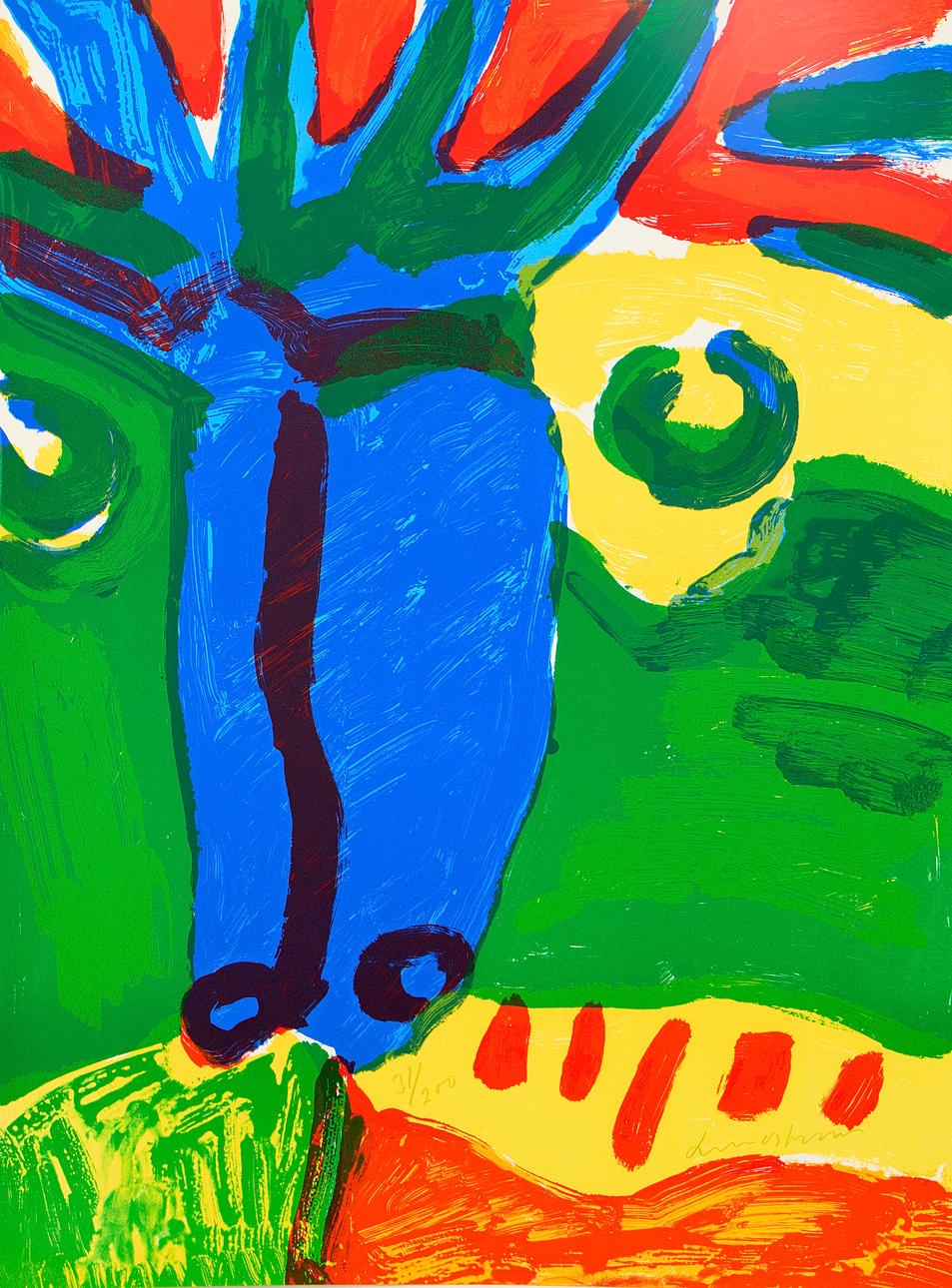 BENGT LINDSTRÖM. Lithograph in colours, composition with face, signed and numbered 31/200.