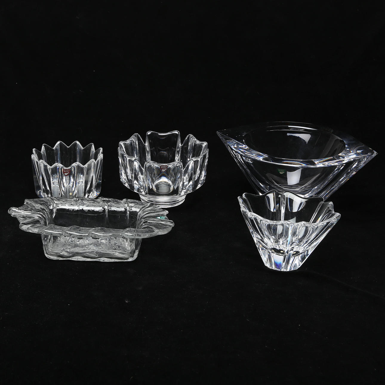 BOWLS 5 pcs, glass, Orrefors.