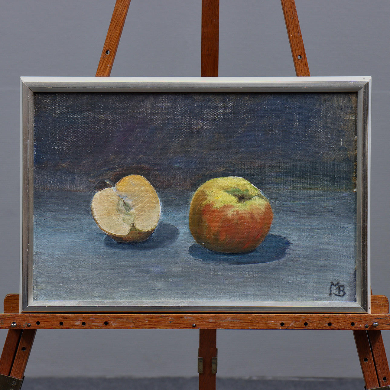 MARGIT BENGTSON “APPLES” OIL ON PANEL, SIGNED, DATED VERSO.