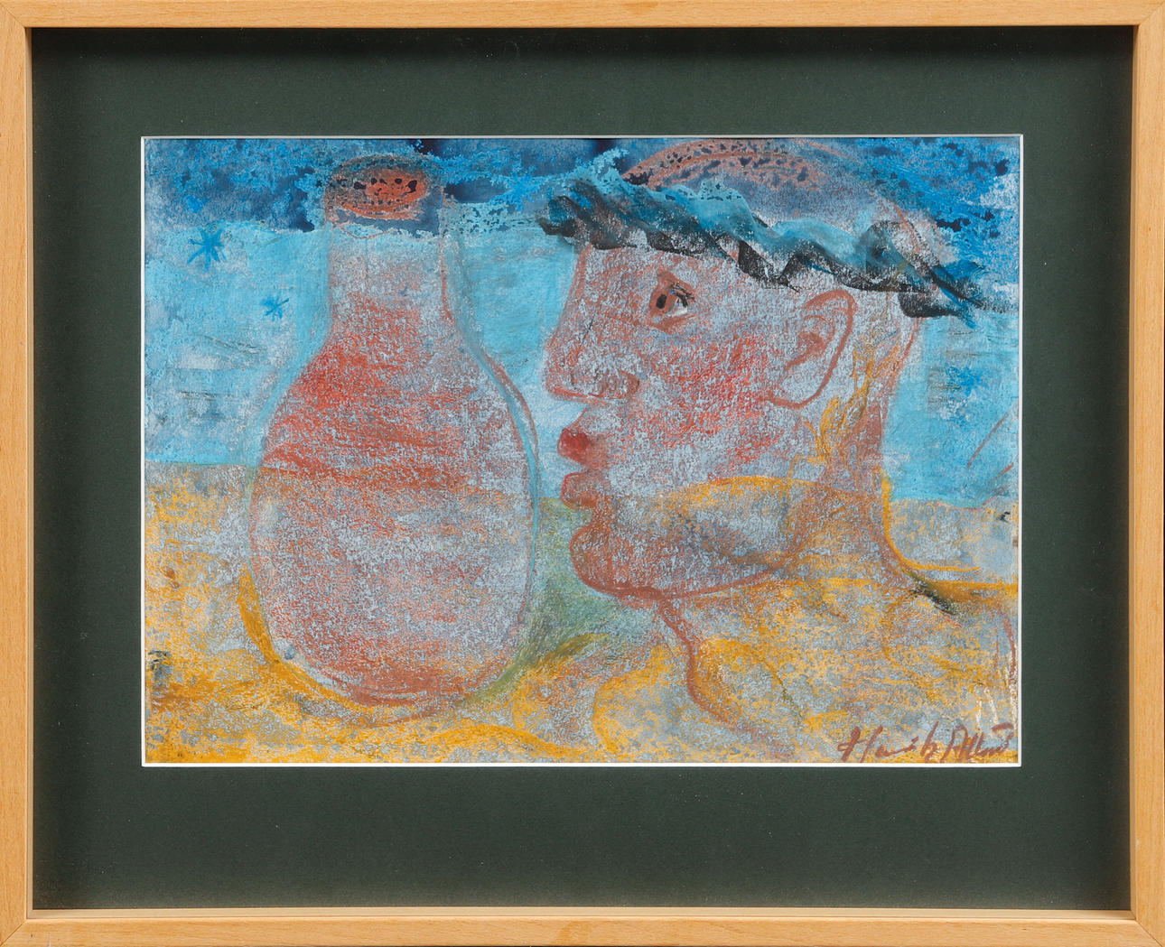 HENRIK ALLERT. “Boy with amphora”, mixed media, signed.