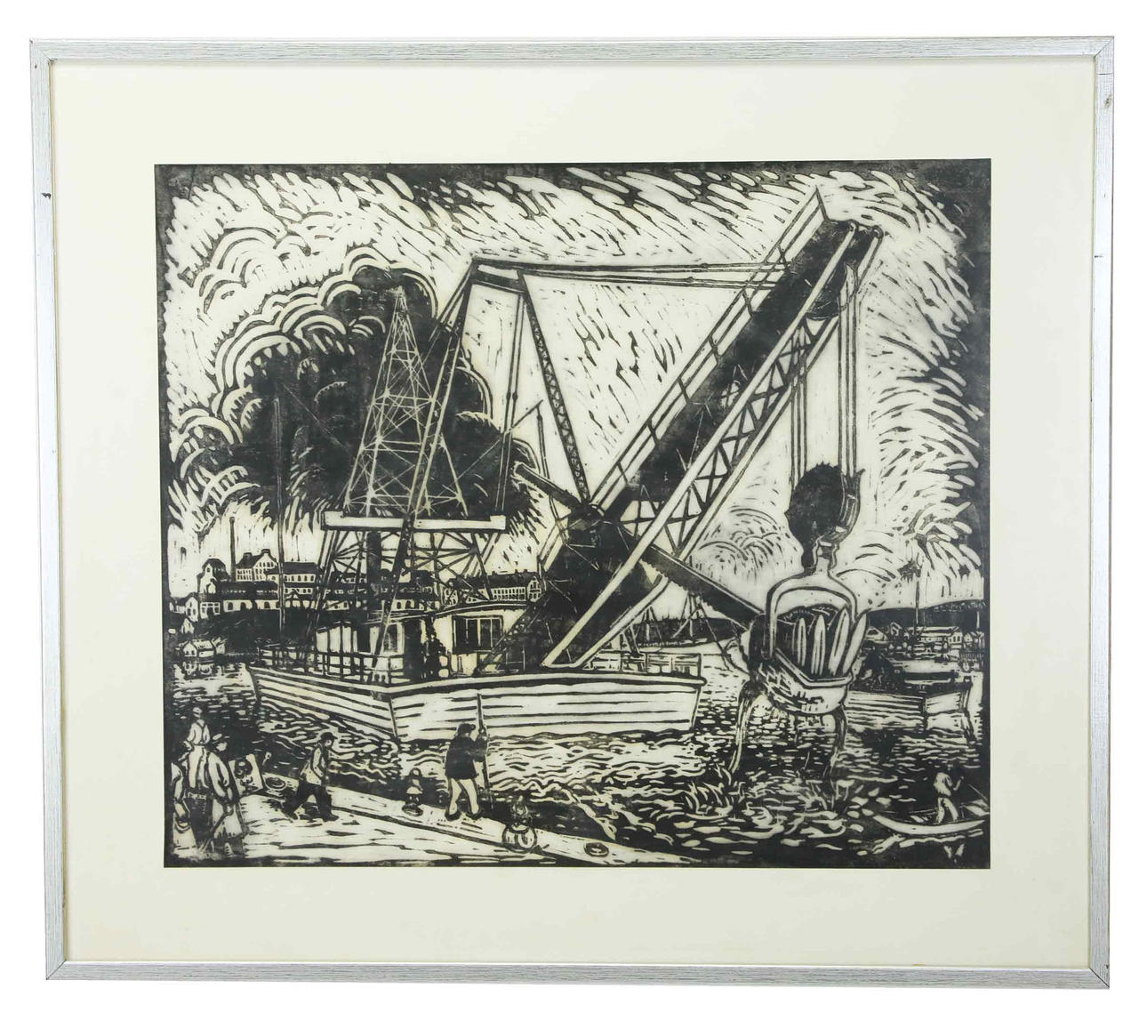 GÖSTA BOHM. Linoleum cut, “The Mudderverket”, signed, dated 1934.