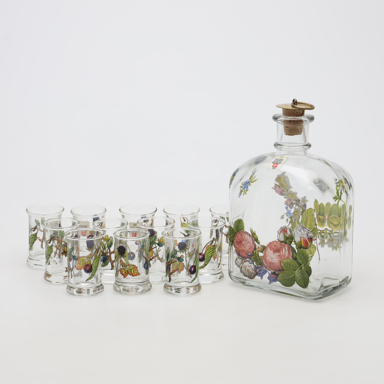 KARAFF samt SNAPSGLAS, 13 delar, glas, Holmegaard, Danmark.