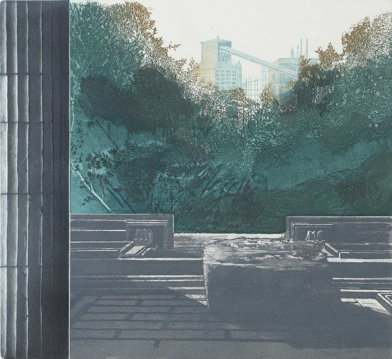 THOMAS FRISK. “Evening in Lombardy”, lithograph, signed.