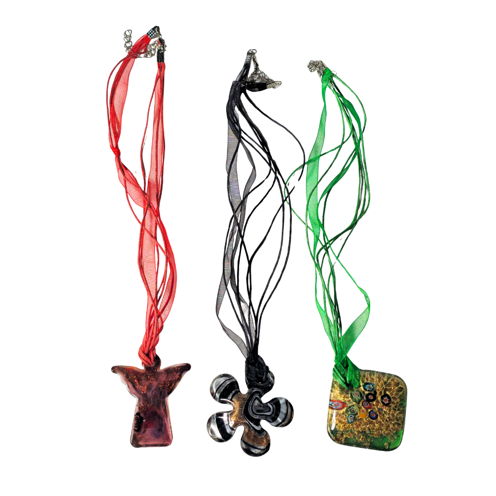 THREE MURANO GLASS PENDANTS.
