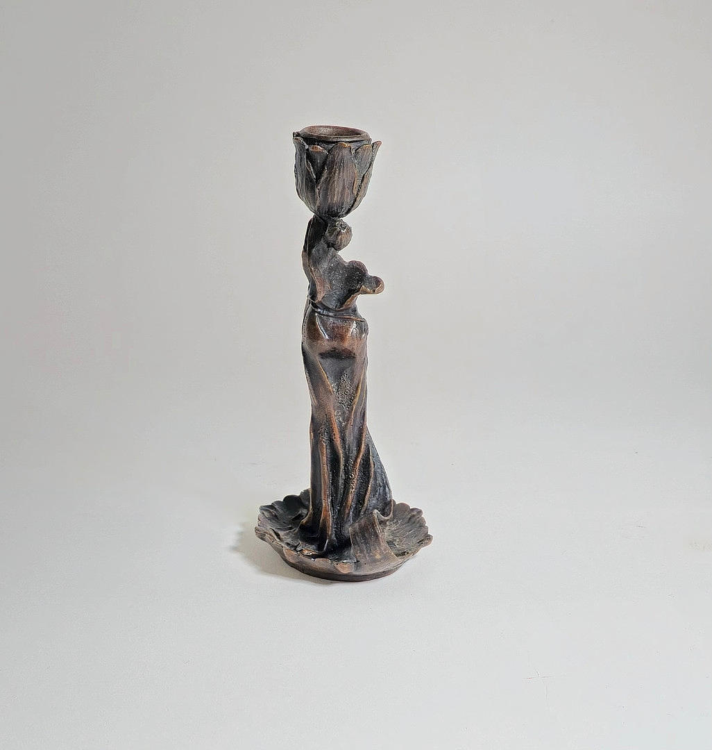 BRONZE CANDLE HOLDER WITH FEMALE FIGURE. Art - Sculptures & Bronzes ...