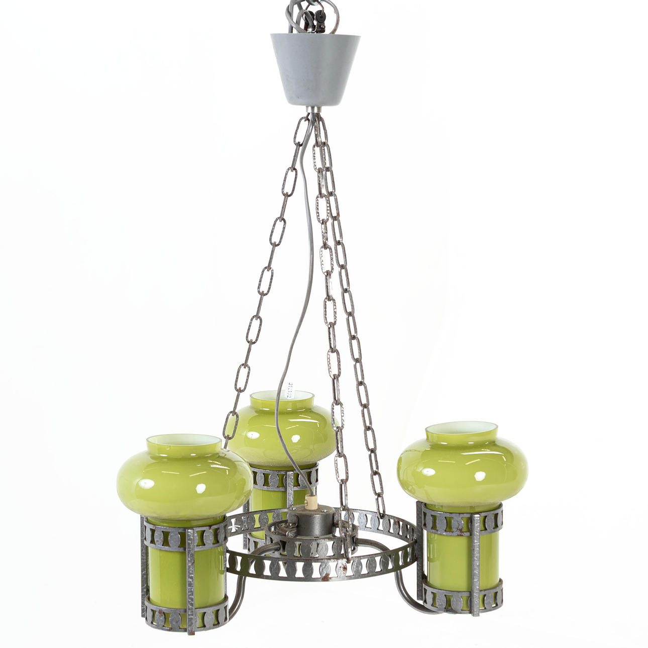 CEILING LAMP, with 3 light lanterns, metal, 1970s.