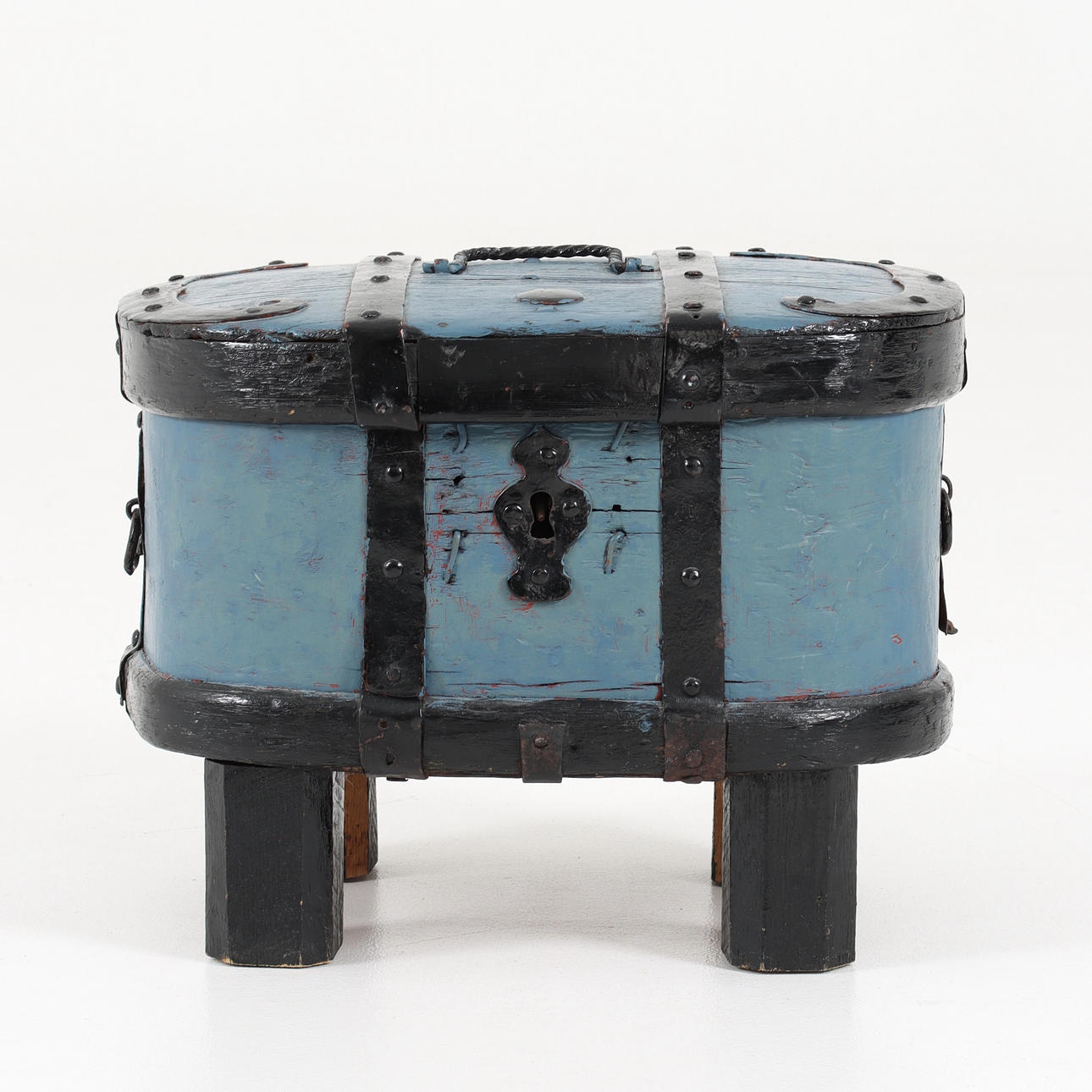 A wooden box, sweeping technology with forged fittings, 19th century ...