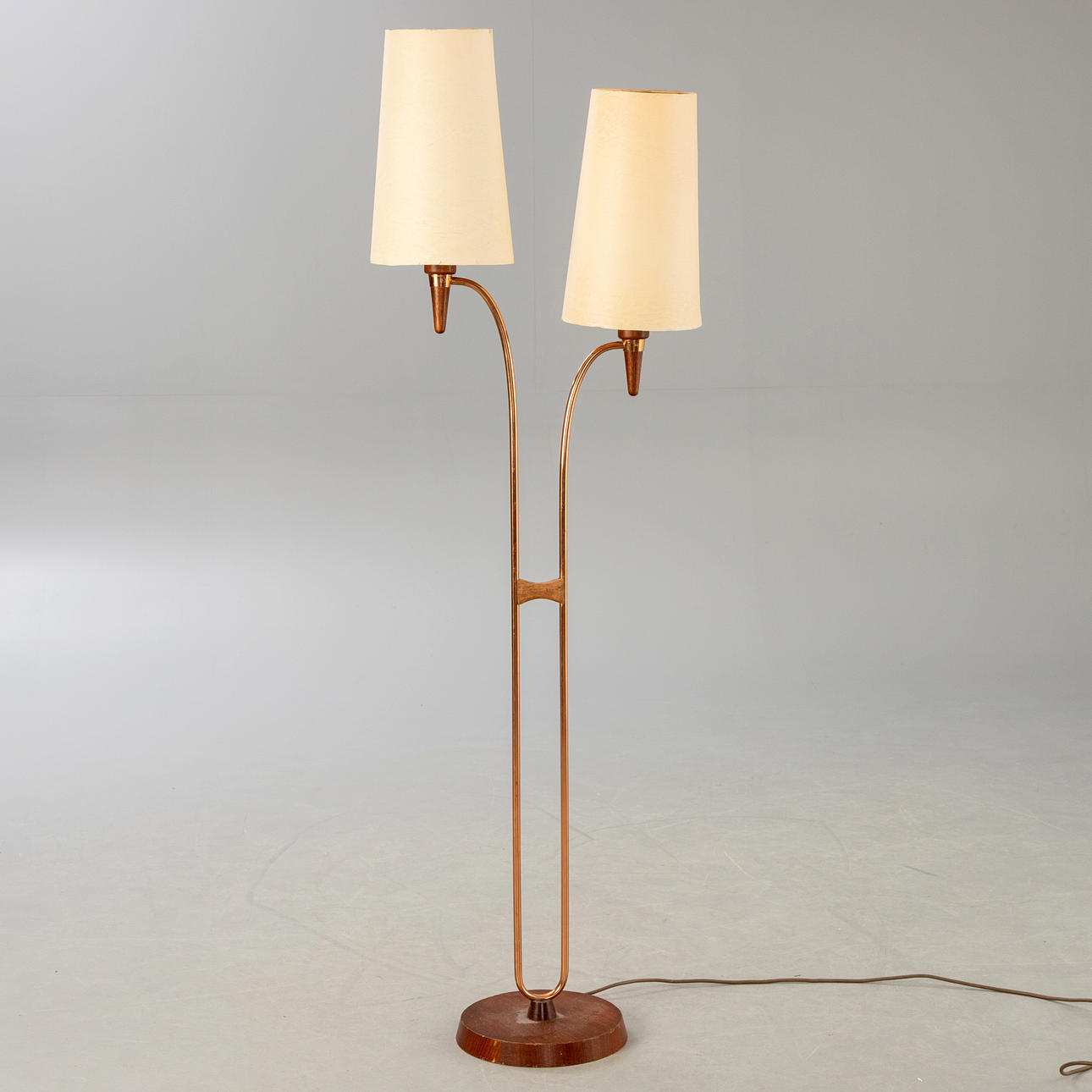 Floor lamp, teak and copper, 1960s.