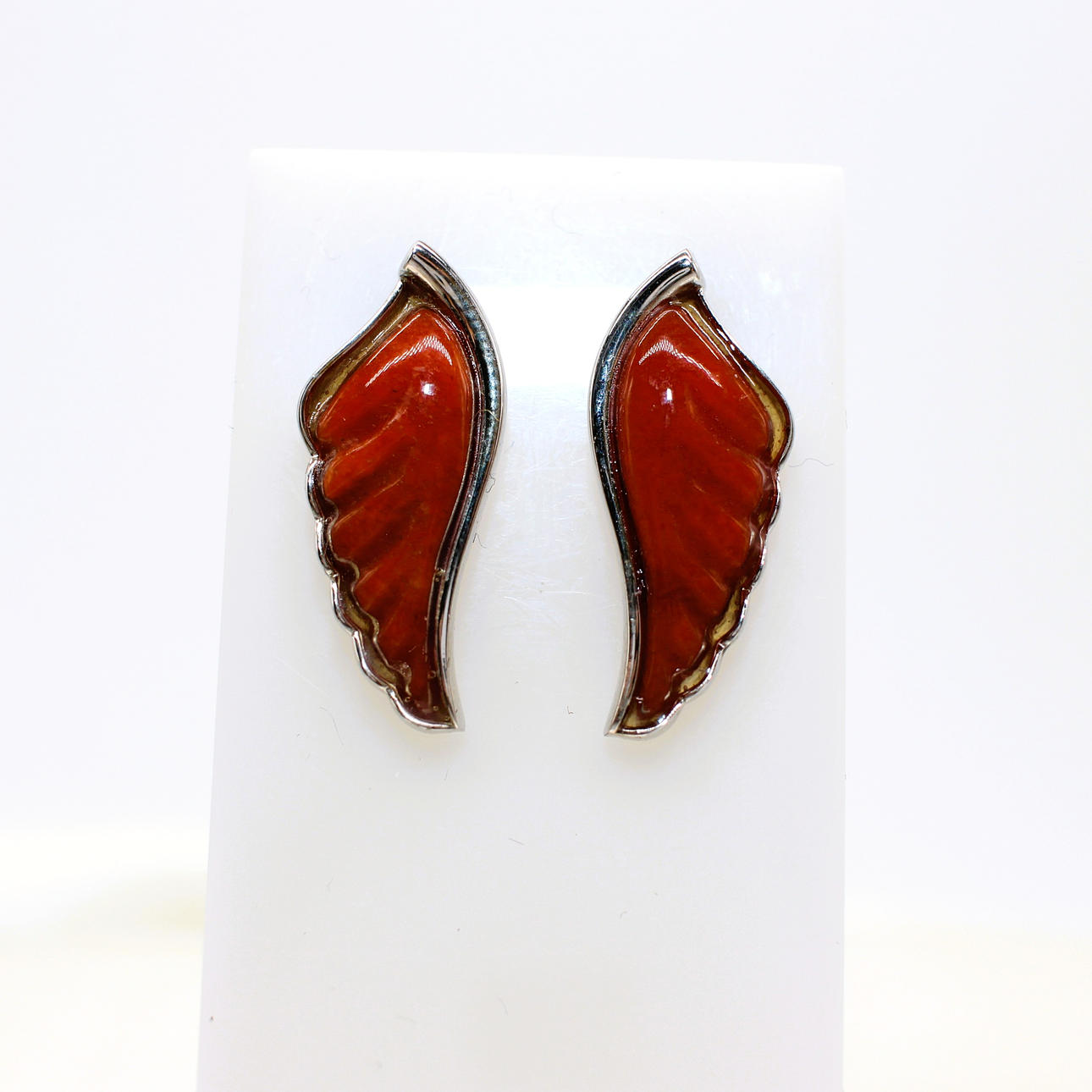 DYED JADE ANGEL WING EARRINGS.