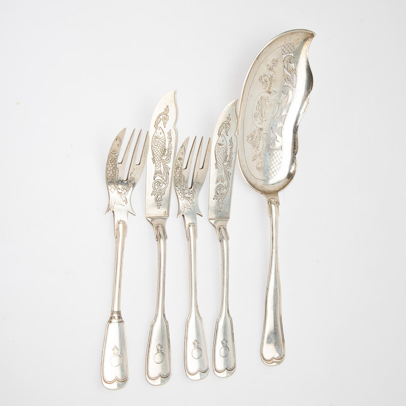 4-piece fish lifter Fish cutlery, silver, Germany/Denmark (5).