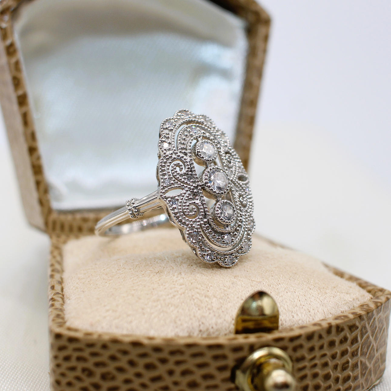 DIAMOND & PLATINUM PANEL RING.