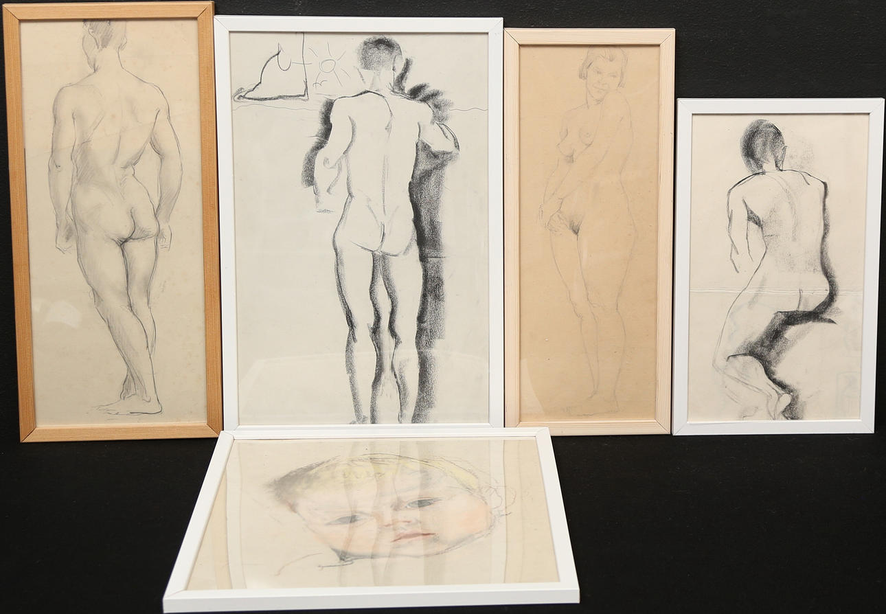 MARY-ANN TOLLIN-VERDE. teckningar, nakestudie, 5 st.