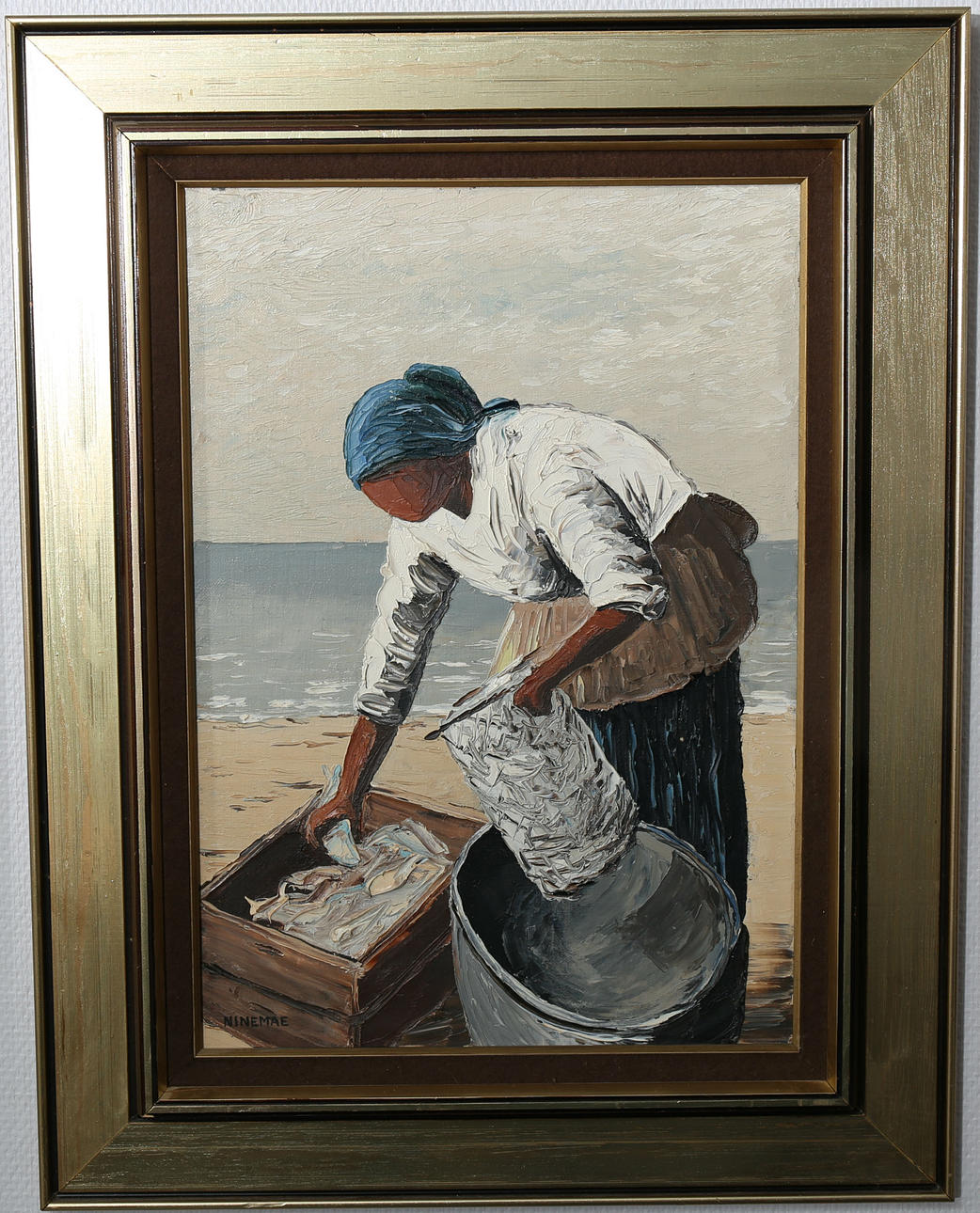 BORIS NINEMAE. Olja på duk, "Nyfångat", signerad Ninemae.