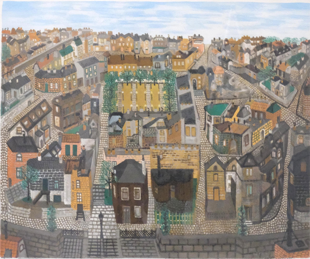 ARVID WIDERBERG. COLOR LITHOGRAPHY, CITYSCAPE.