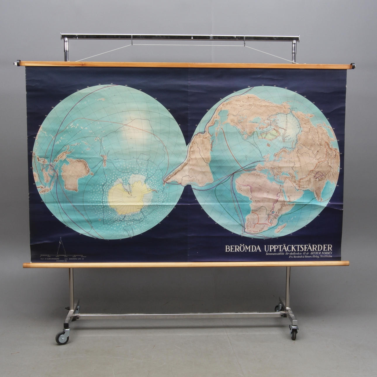 SKOLKARTA, "Berömda upptäcktsfärder", Bengtsons litografiska AB, Stockholm, 1954.