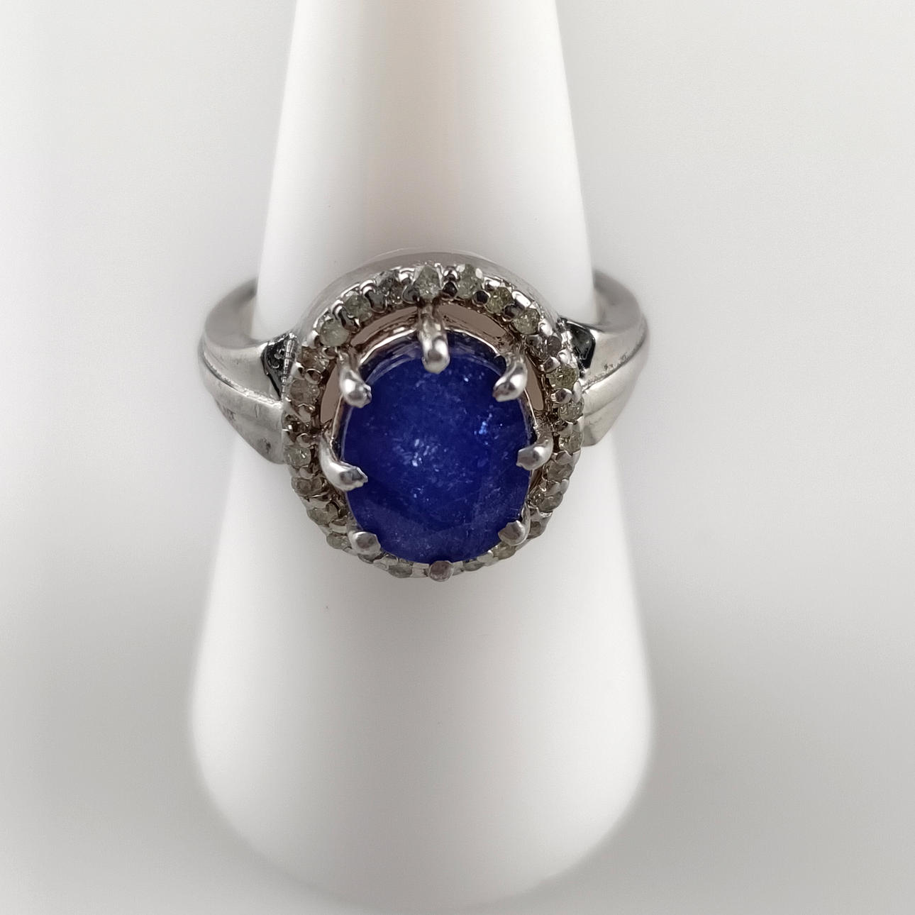 925 Silver Sapphire Ring with Diamond Accents.