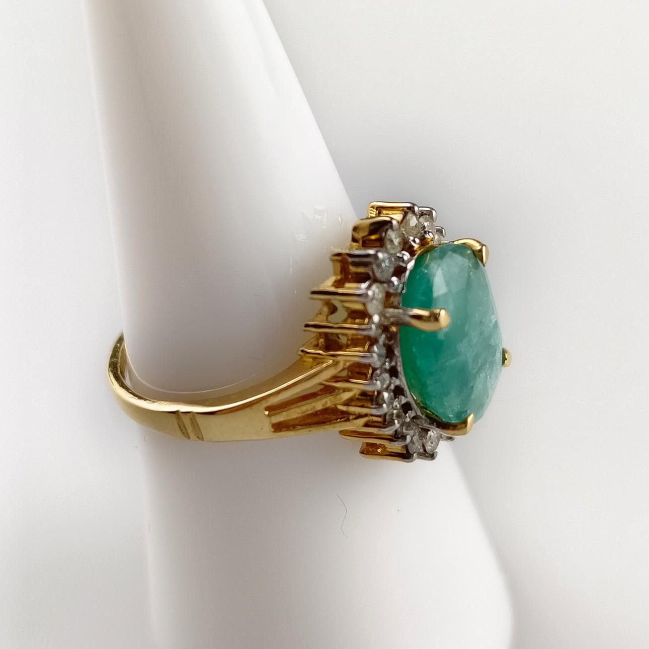 Emerald Ring with Diamond Accents, 925 Silver.