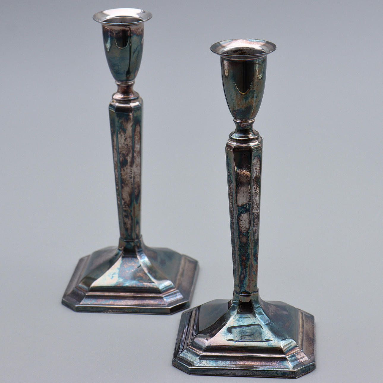 CANDLESTICKS, PAIR, NICKEL SILVER.