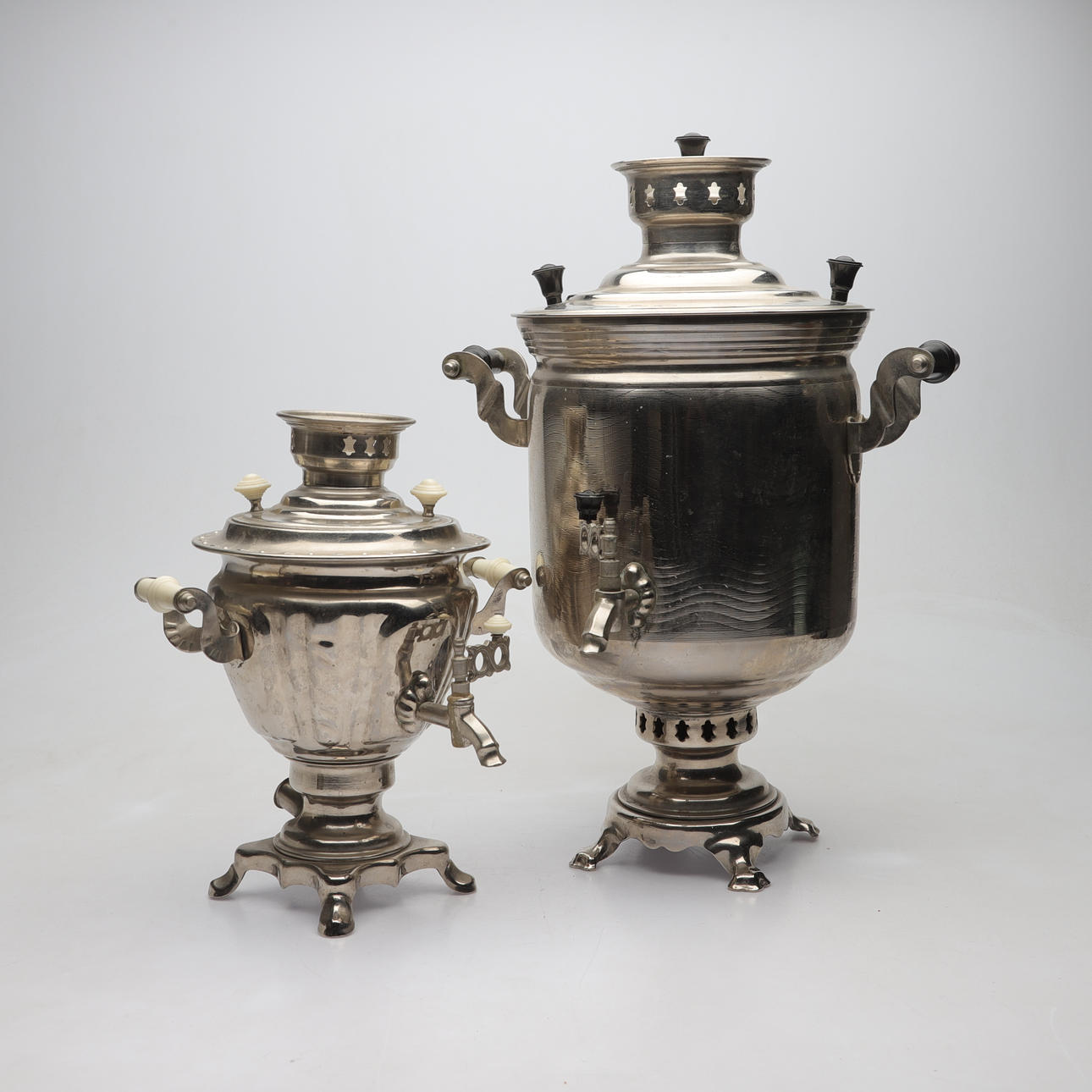 Two white metal samovars, Russia, first half of the 20th century ...