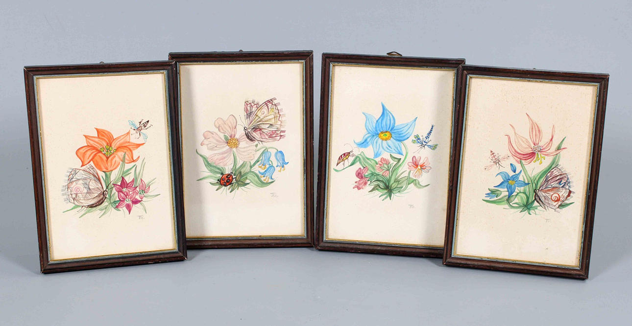4 SMALL FLOWER PAINTINGS, signed.