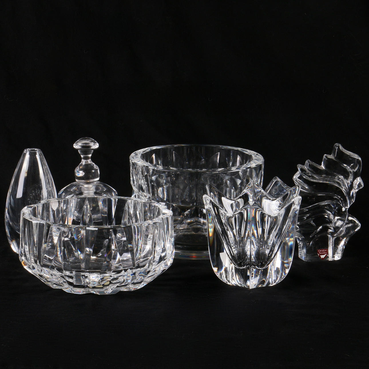 SKÅLAR, vaser samt flakong, 6 delar, glas, Kosta samt Orrefors.